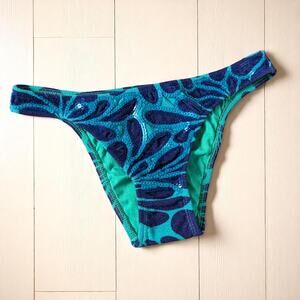 NWOT DESPI  Print Sequined Swim Bikini Bottoms Swimwear S